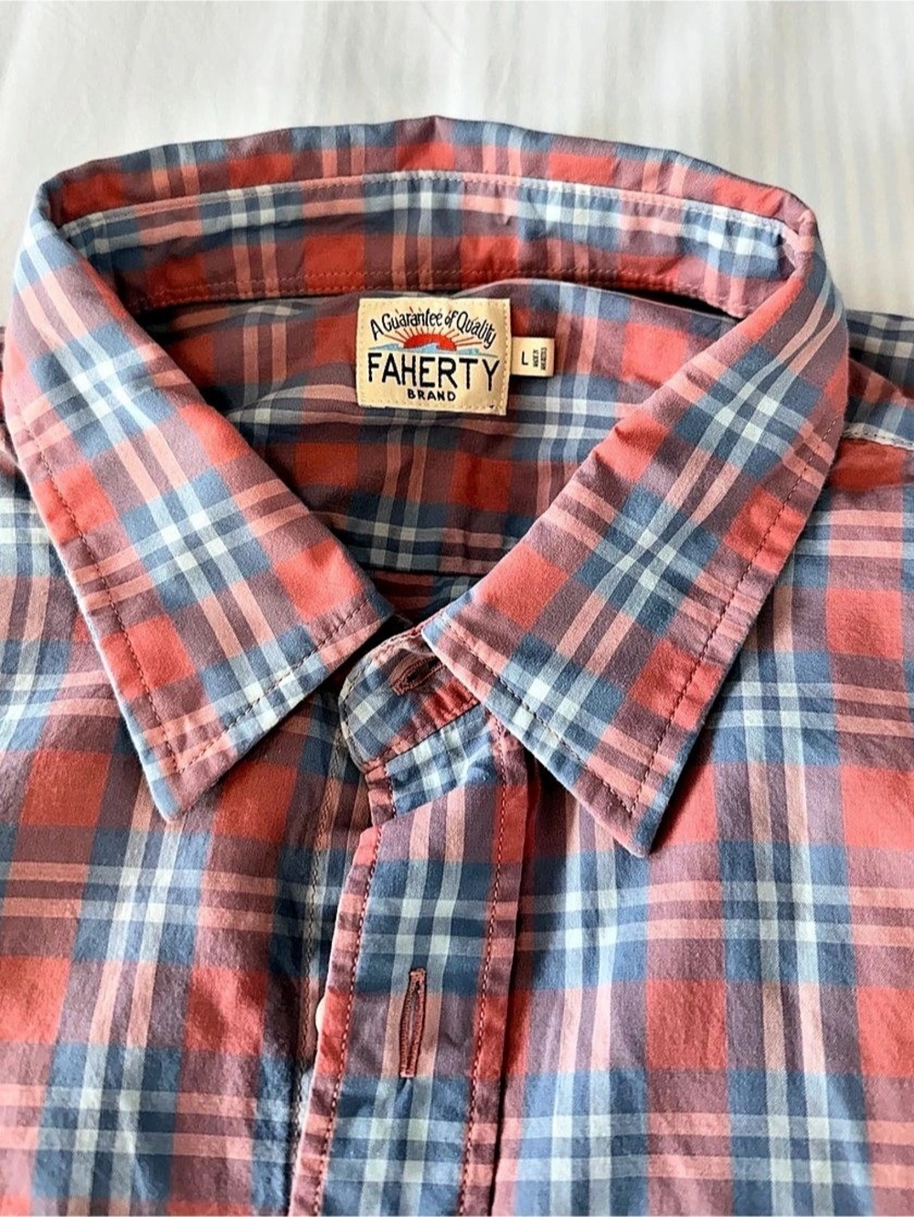 Faherty Blue Sierra Plaid Button Down Shirt. Size Large